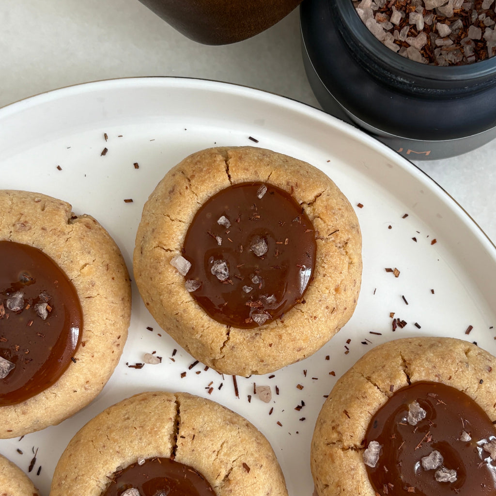 Shiraz and Rooibos Salted Caramel Thumbprint Cookies