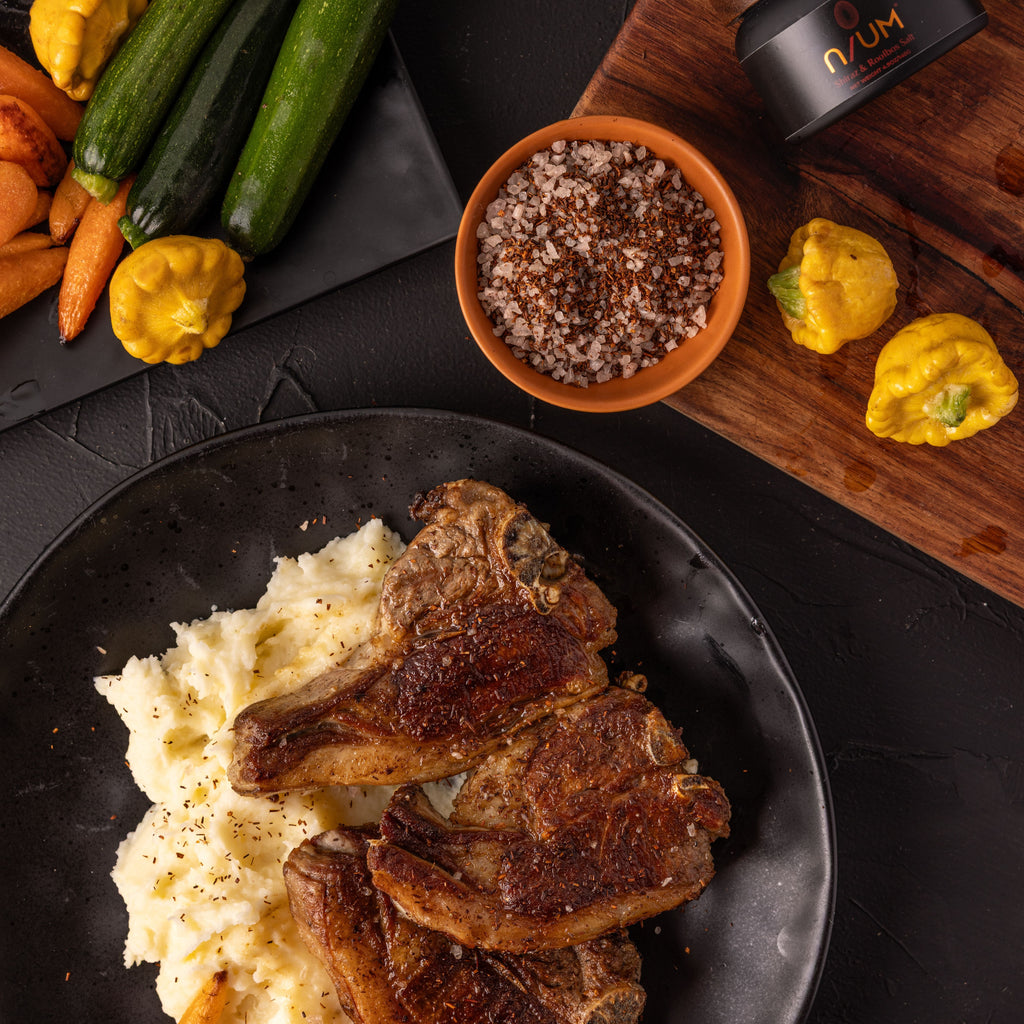 Pork Chops with Mash & Roasted Veggies with Shiraz & Rooibos
