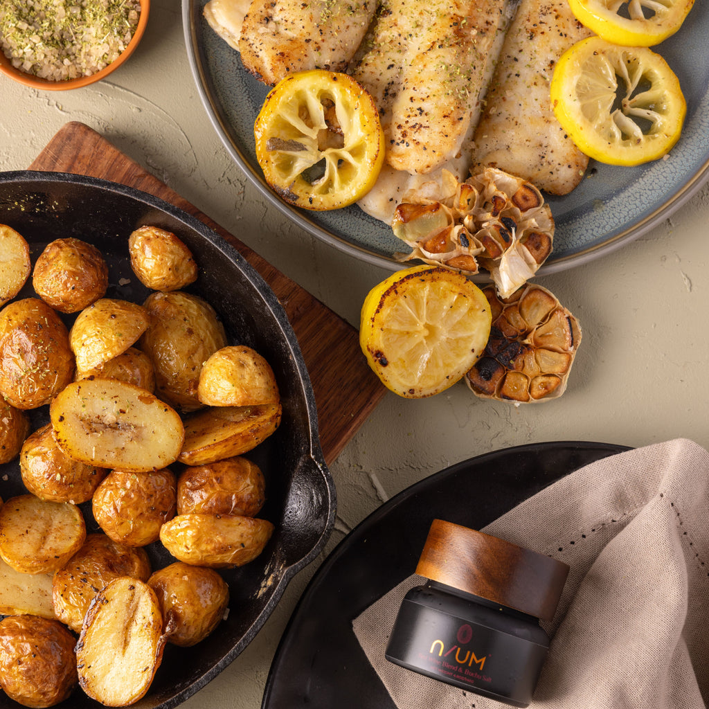 Oven-Roasted Fish with Tomatoes & Potatoes with Red Wine & Buchu
